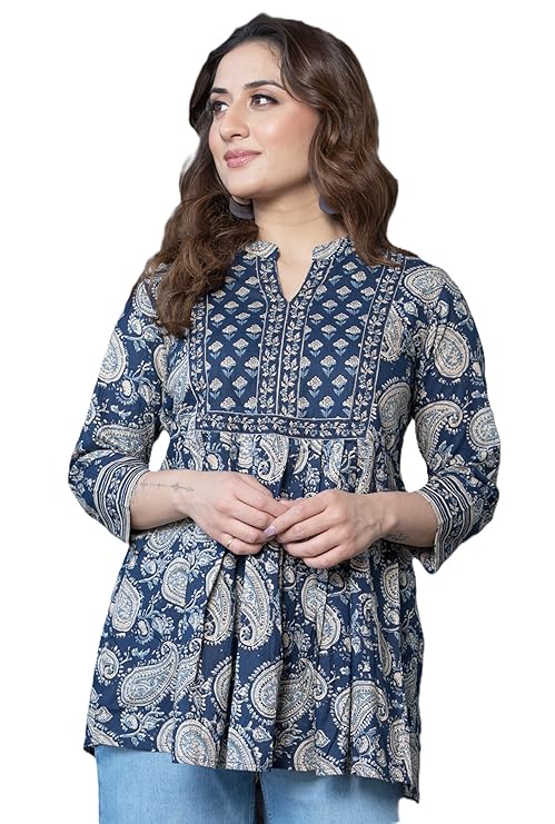 Arayna Women’s Pure Cotton Paisley Printed Tunic Top