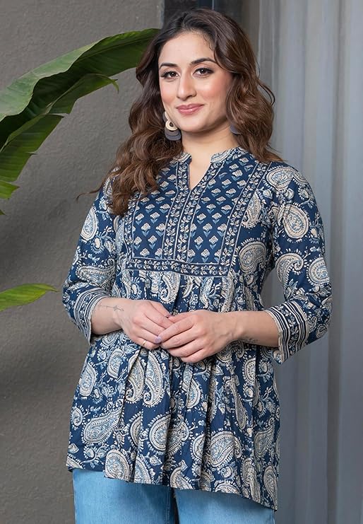 Arayna Women’s Pure Cotton Paisley Printed Tunic Top