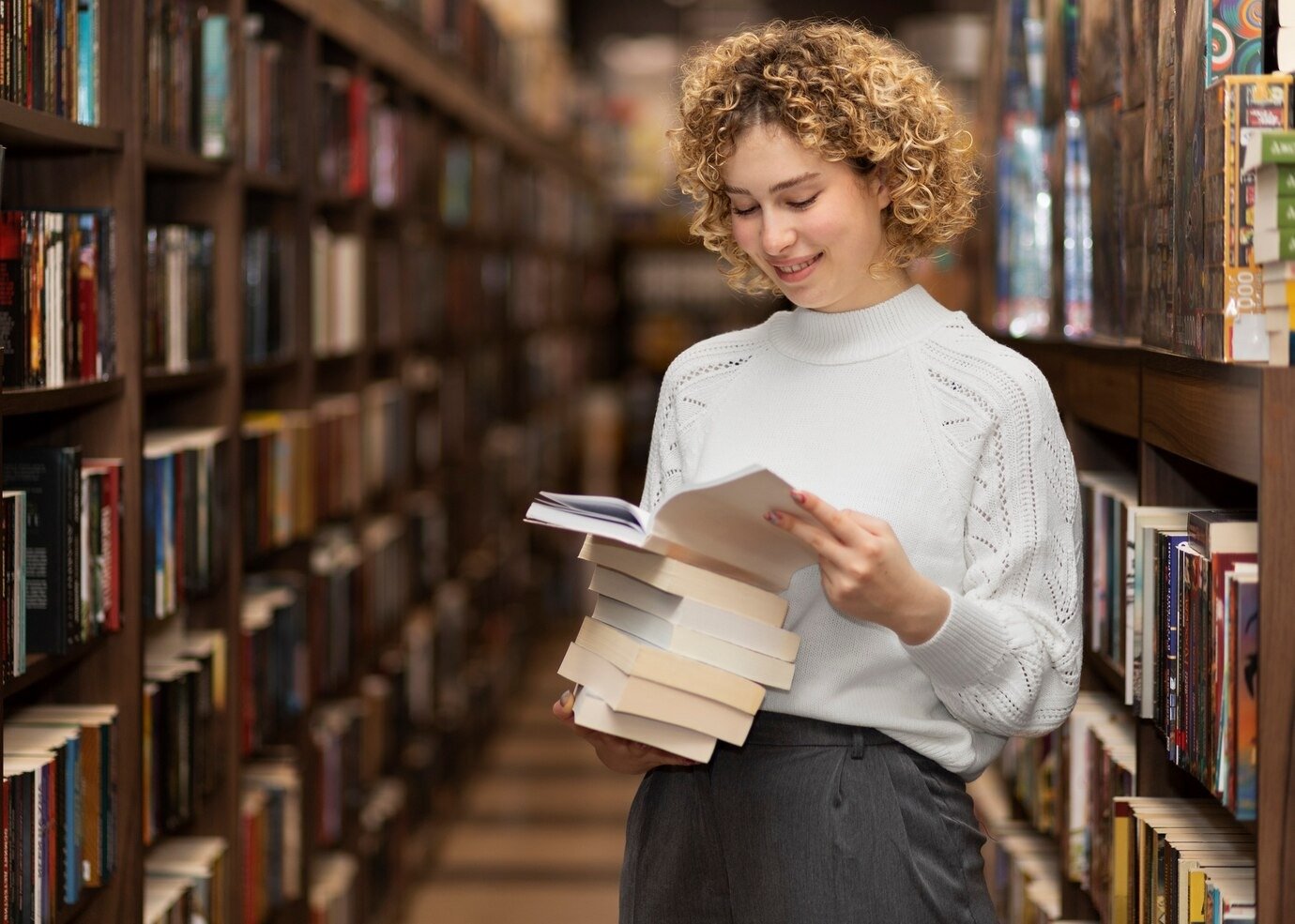 young-librarian-organising-books